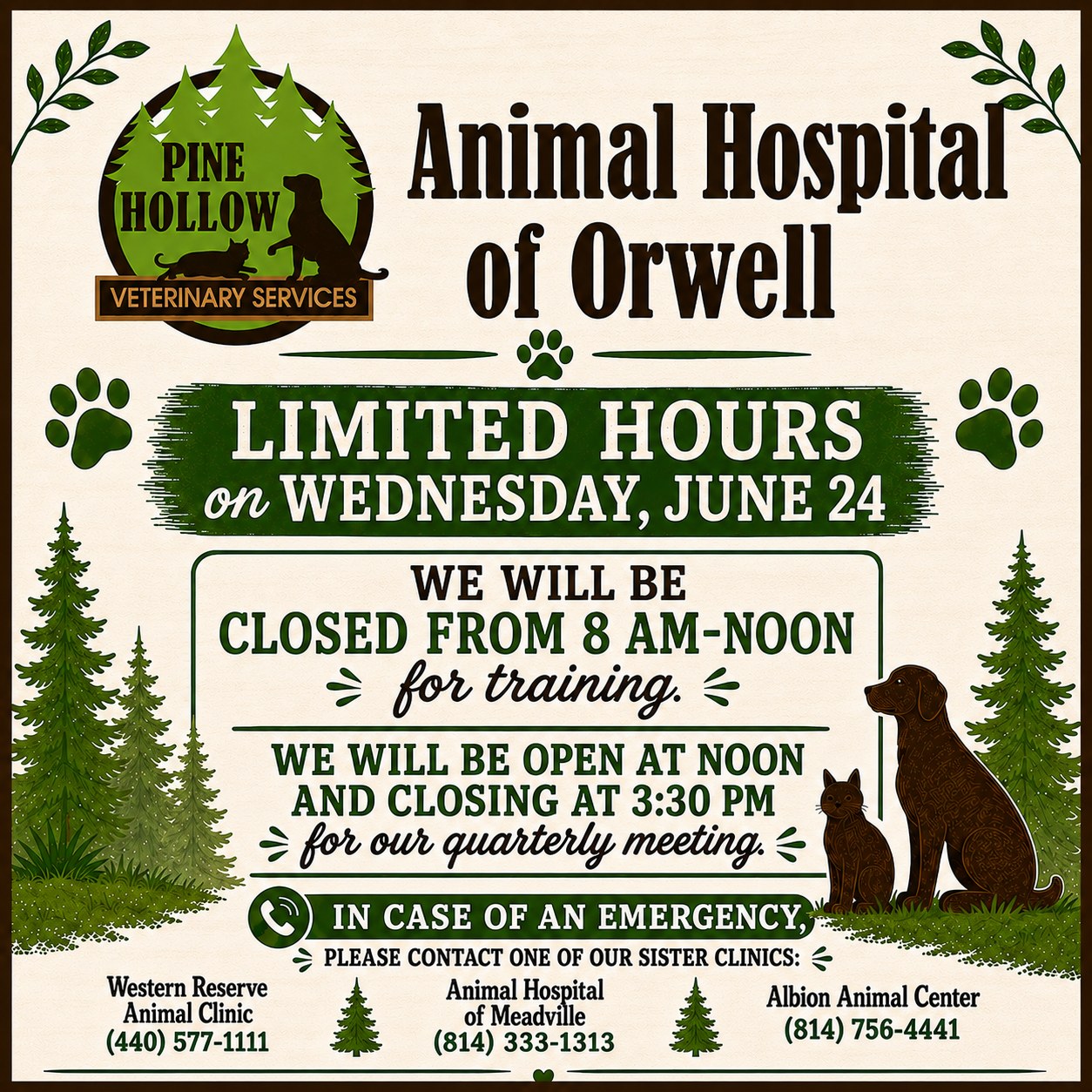 Closing early - training and meeting