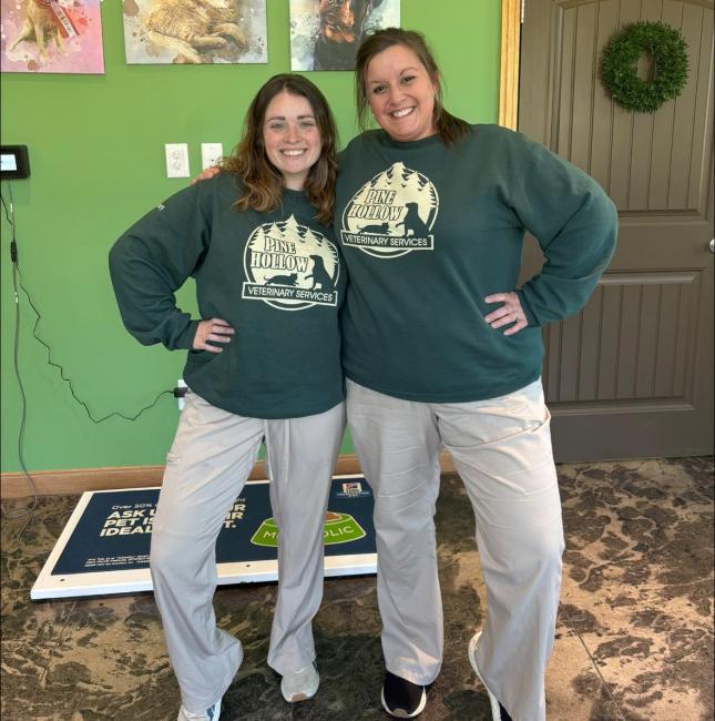 Animal Hospital of Orwell staff Riley and Erica matching Pine Hollow